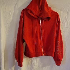 DKNY Red Hooded Bomber Jacket